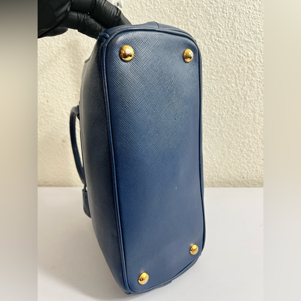 Prada Navy Saffiano Leather Double-Handle Satchel with Gold Hardware - Picture 12 of 16